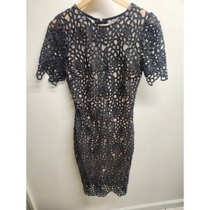 Hot Miami Styles Black Lace Overlay Cocktail Party Bodycon Dress
